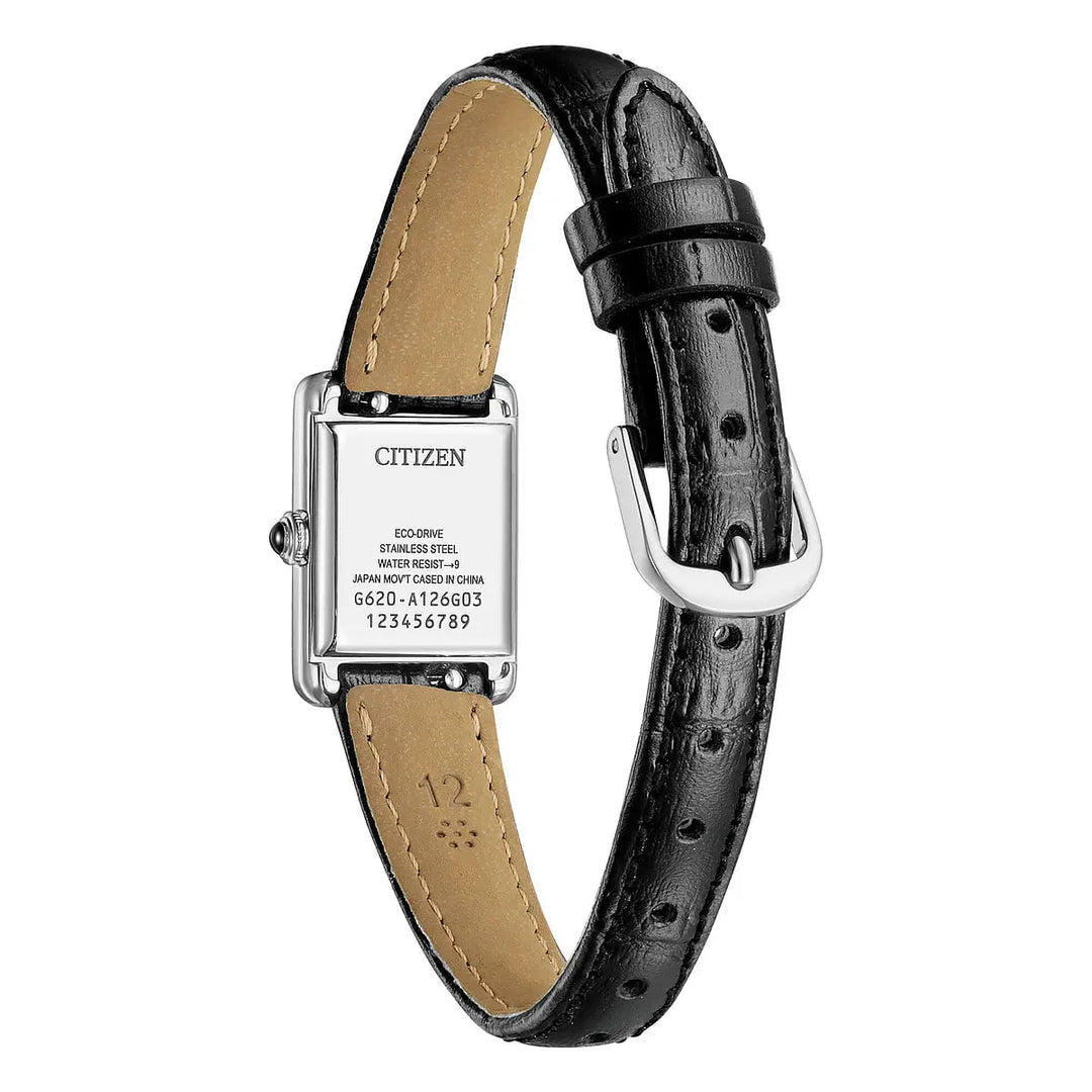 Citizen Square EG2790-12A - cinturino pelle nera - cassa acciaio - quadrante bianco - fondello