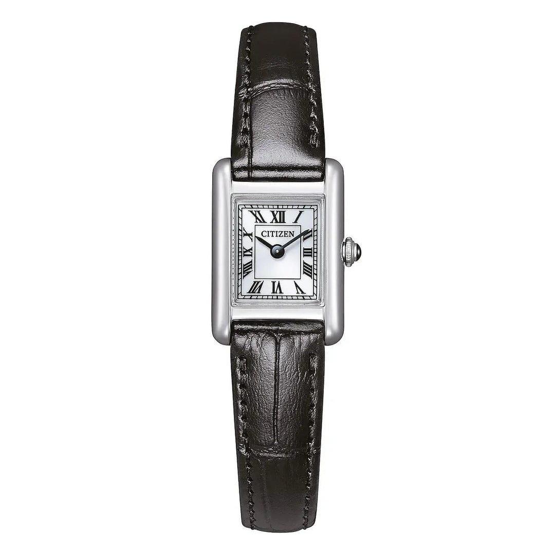 Citizen Square EG2790-12A - cinturino pelle nera - cassa acciaio - quadrante bianco