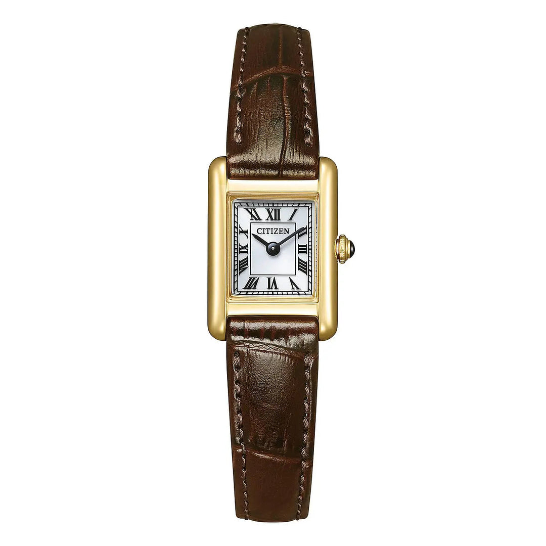 Citizen Square EG2797-13A - cinturino pelle marrone - cassa acciaio dorato - quadrante bianco