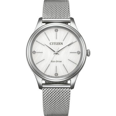 Citizen Elegance EM1220-82A -bracciale e cassa acciaio - quadrante bianco con brillanti