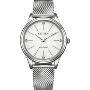 Citizen Elegance EM1220-82A -bracciale e cassa acciaio - quadrante bianco con brillanti