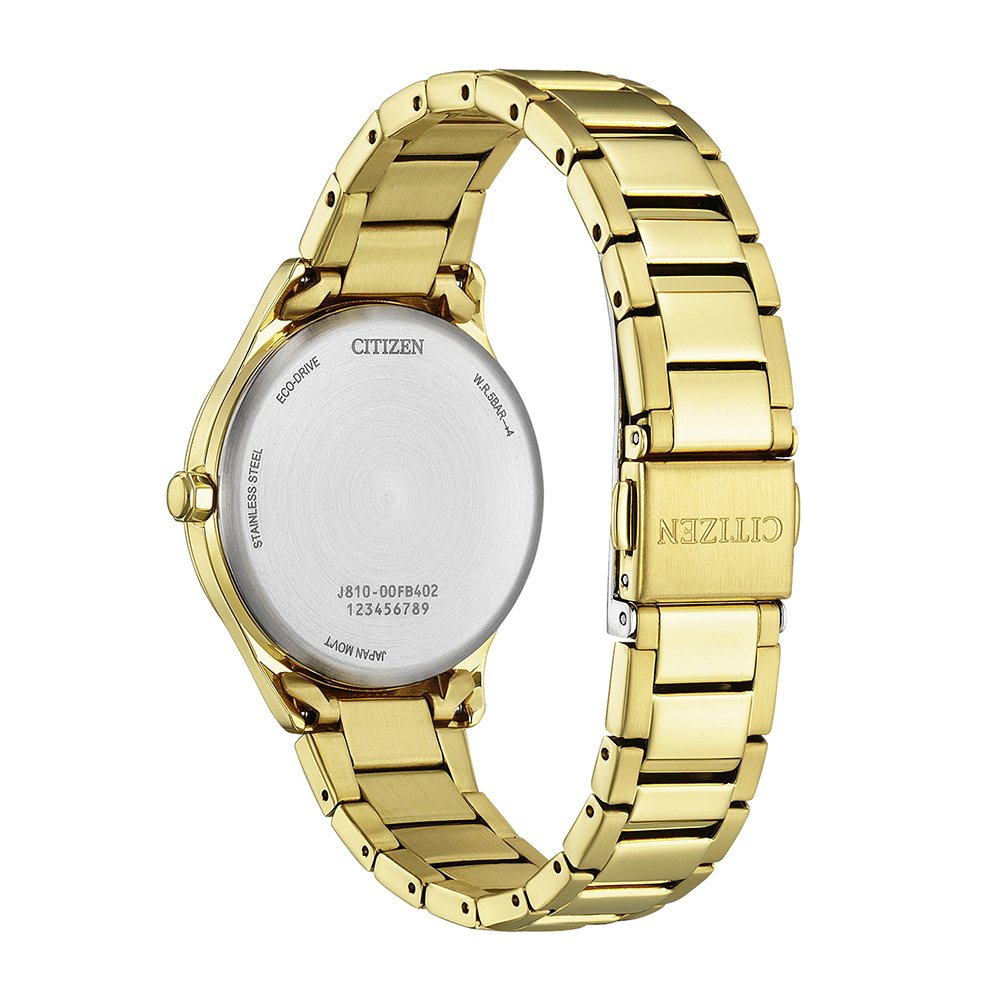 Citizen Lady FE6122-64X - bracciale e cassa acciaio con finiture dorate - quadrante verde con datario - fondello