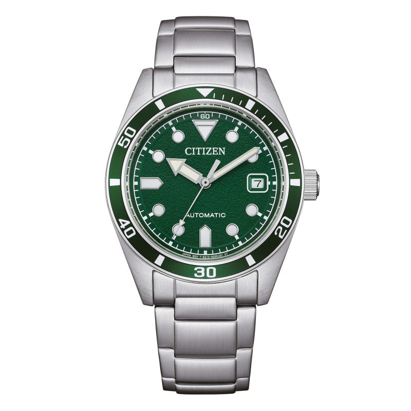 Citizen Marine Mechanical 38mm NJ0220-52X - bracciale e cassa acciaio - quadrante verde scuro con datario