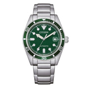 Citizen Marine Mechanical 38mm NJ0220-52X - bracciale e cassa acciaio - quadrante verde scuro con datario