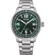 Citizen Aviator Mecha Automatico NJ0190-51X - bracciale e cassa acciaio - quadrante verde scuro con datario