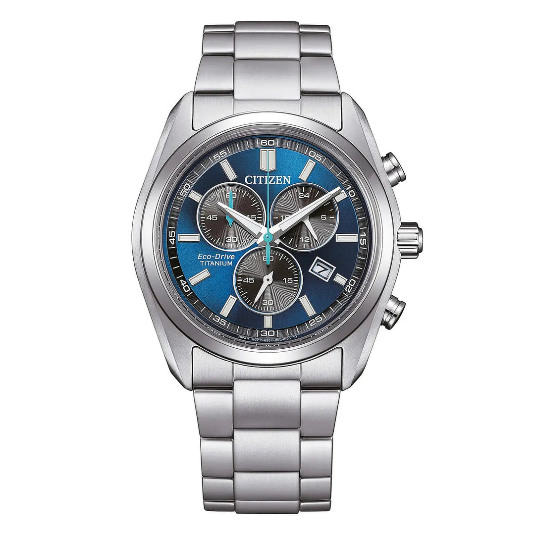 Citizen Super Titanio Crono AT2590-59L - bracciale e cassa titanio - quadrante blu con datario e cronografo
