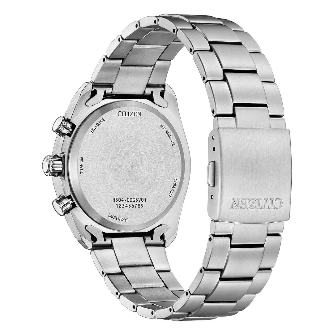 Citizen Super Titanio Crono AT2590-59E - bracciale e cassa titanio - quadrante nero con datario e cronografo - fondello