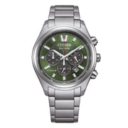 Citizen Super Titanio Crono CA4750-51X - bracciale e cassa acciaio - quadrante verde scuro con datario e cronografo
