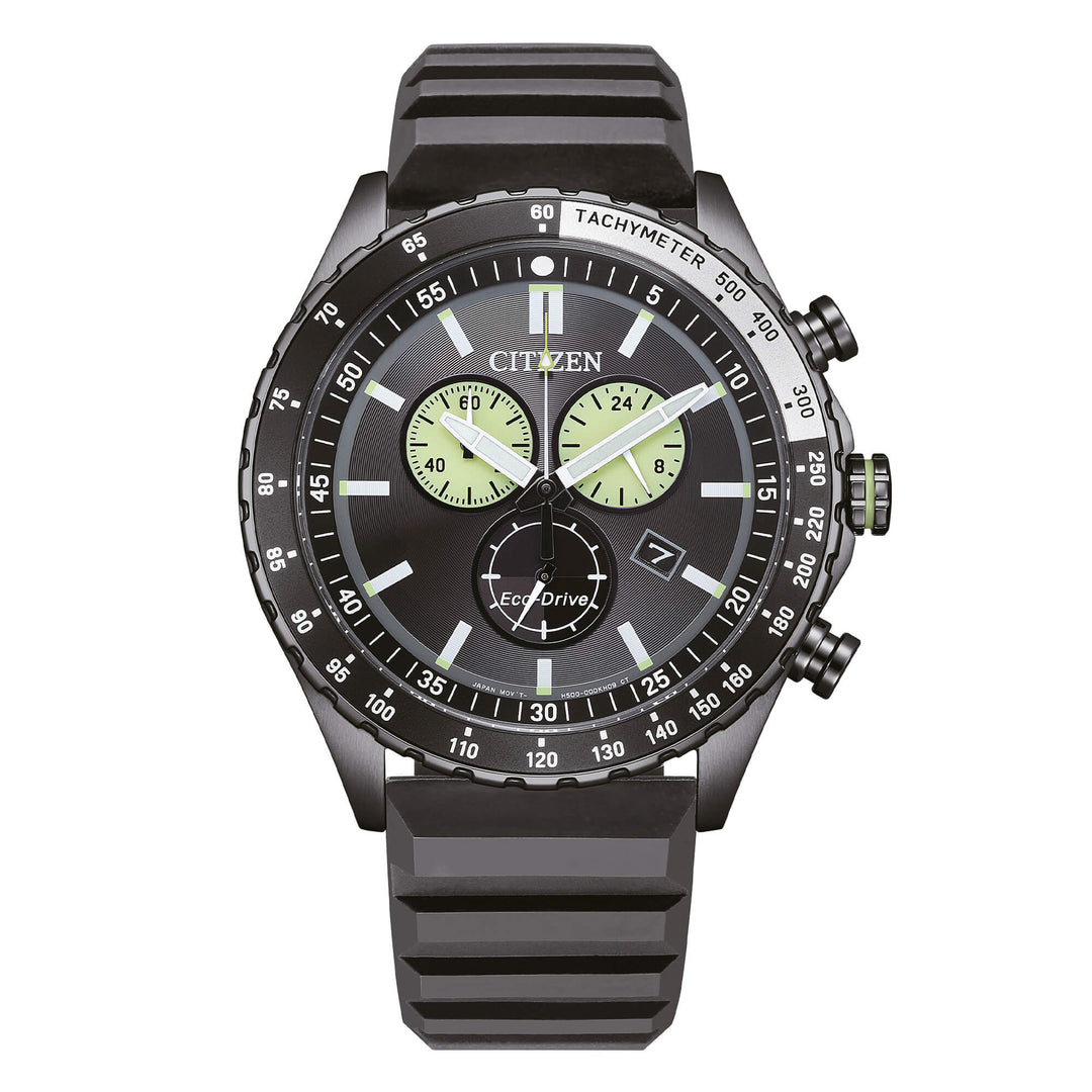 Citizen Marine Crono AT2565-05E - cinturino silicone nero - cassa acciaio nera - quadrante nero con ghiera nero e bianca
