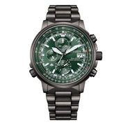 Citizen Crono Pilot Acciaio 41mm AT8304-57W - bracciale e cassa neri in acciaio - quadrante verde