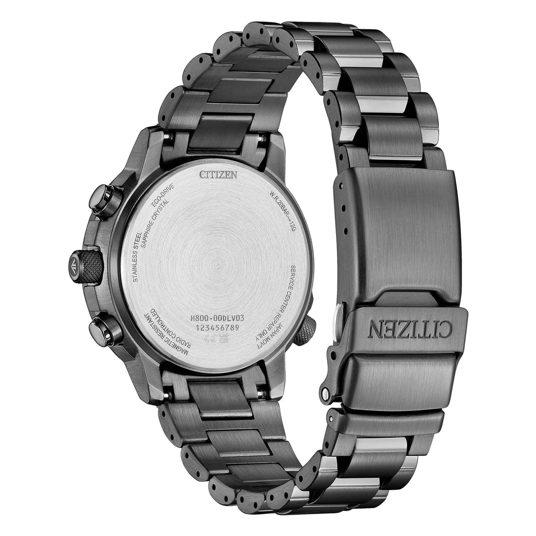 Citizen Crono Pilot Acciaio 41mm AT8304-57W - bracciale e cassa neri in acciaio - quadrante verde - fondello