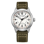 Load image into Gallery viewer, Citizen Field AW1870-08A - cinturino verde militare - cassa acciaio - quadrante bianco con datario