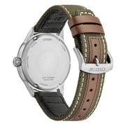 Citizen Field AW1870-08A - cinturino verde militare - cassa acciaio - quadrante bianco con datario - fondello