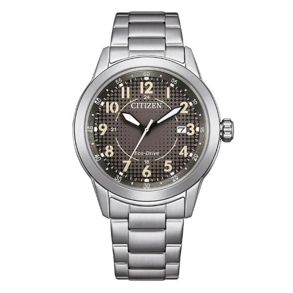 Citizen Field AW1870-59H - bracciale e cassa acciaio - quadrante grigio con datario e indici vintage