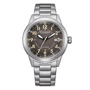 Citizen Field AW1870-59H - bracciale e cassa acciaio - quadrante grigio con datario e indici vintage