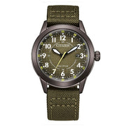 Citizen Field AW1877-09X - cinturino canvas verde militare - cassa grigia acciaio - quadrante verde militare con datario