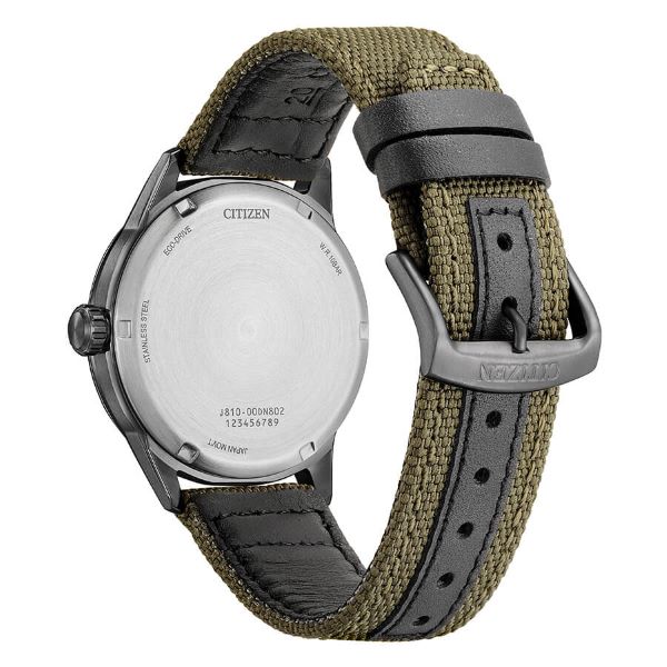 Citizen Field AW1877-09X - cinturino canvas verde militare - cassa grigia acciaio - quadrante verde militare con datario - fondello