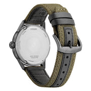 Citizen Field AW1877-09X - cinturino canvas verde militare - cassa grigia acciaio - quadrante verde militare con datario - fondello
