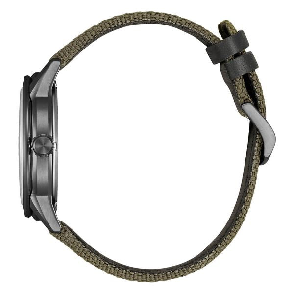 Citizen Field AW1877-09X - cinturino canvas verde militare - cassa grigia acciaio - quadrante verde militare con datario