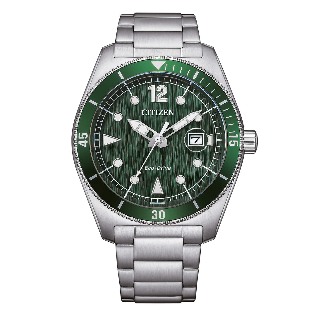 Citizen Marine AW1880-55X - bracciale e cassa acciaio - quadrante verde con datario
