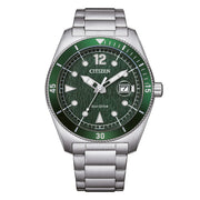 Citizen Marine AW1880-55X - bracciale e cassa acciaio - quadrante verde con datario