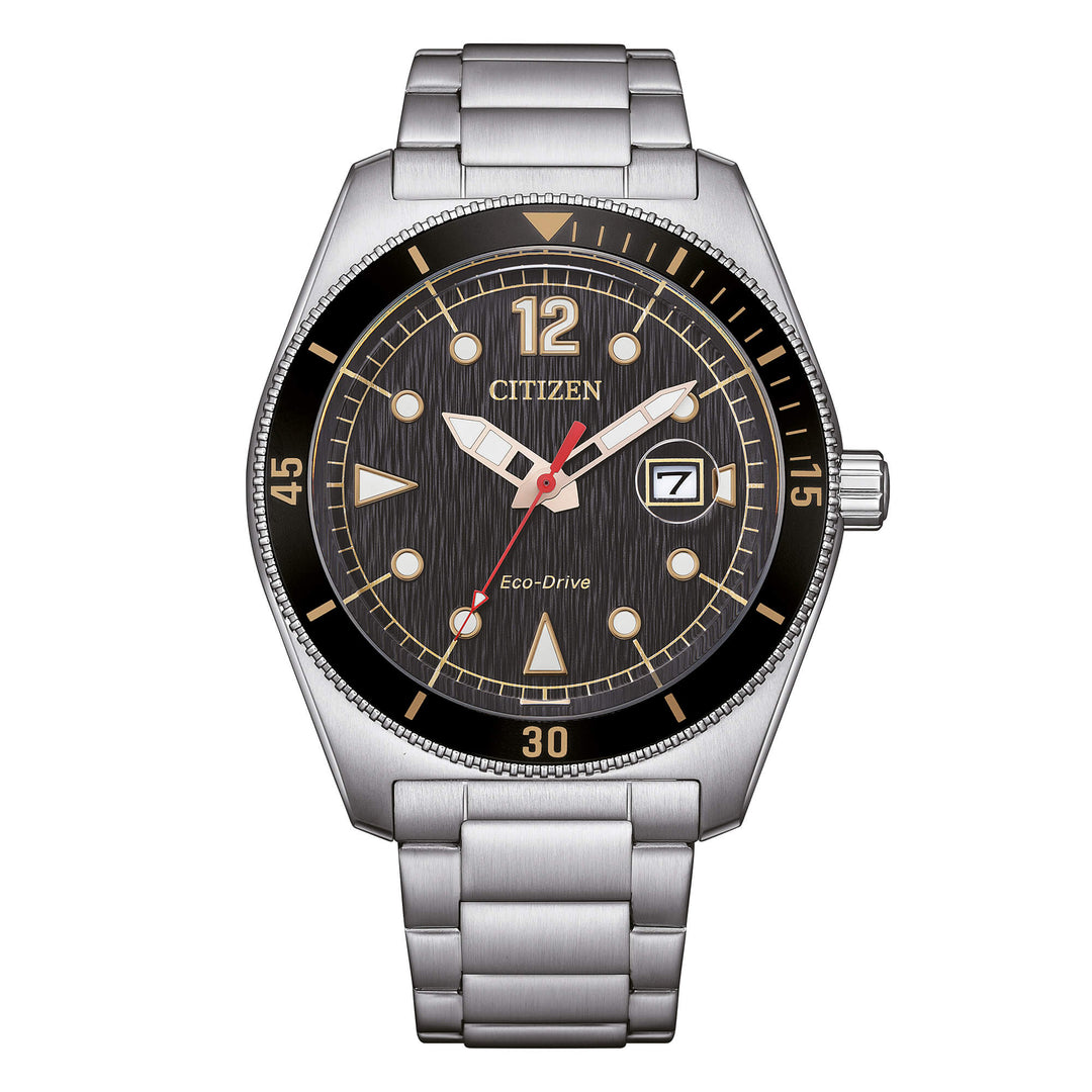 Citizen Marine AW1888-53E - bracciale e cassa acciaio - quadrante nero con dettagli bronzo