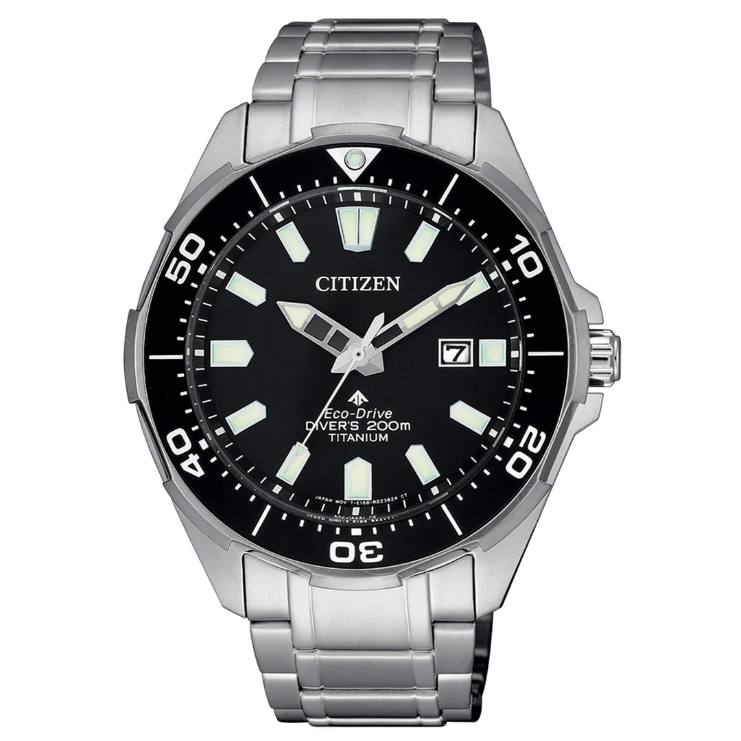 Citizen Diver's Eco Drive 200 mt Super Titanio BN0200-81E - bracciale e cassa acciaio - quadrante nero con datario