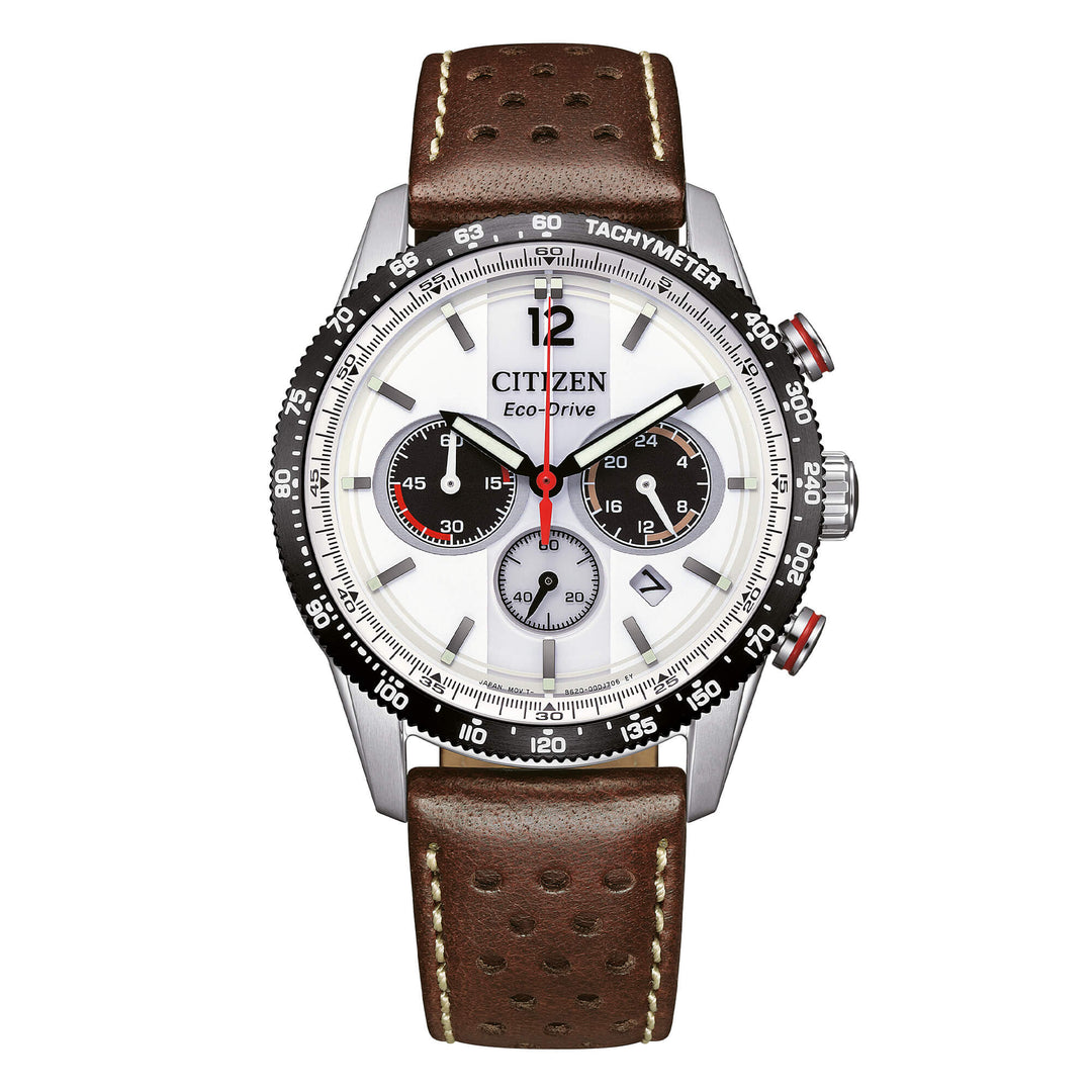Citizen Racing Crono CA4714-04A - cinturino in pelle marrone - cassa acciaio - quadrante bianco con datario e crono