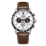 Citizen Racing Crono CA4714-04A - cinturino in pelle marrone - cassa acciaio - quadrante bianco con datario e crono