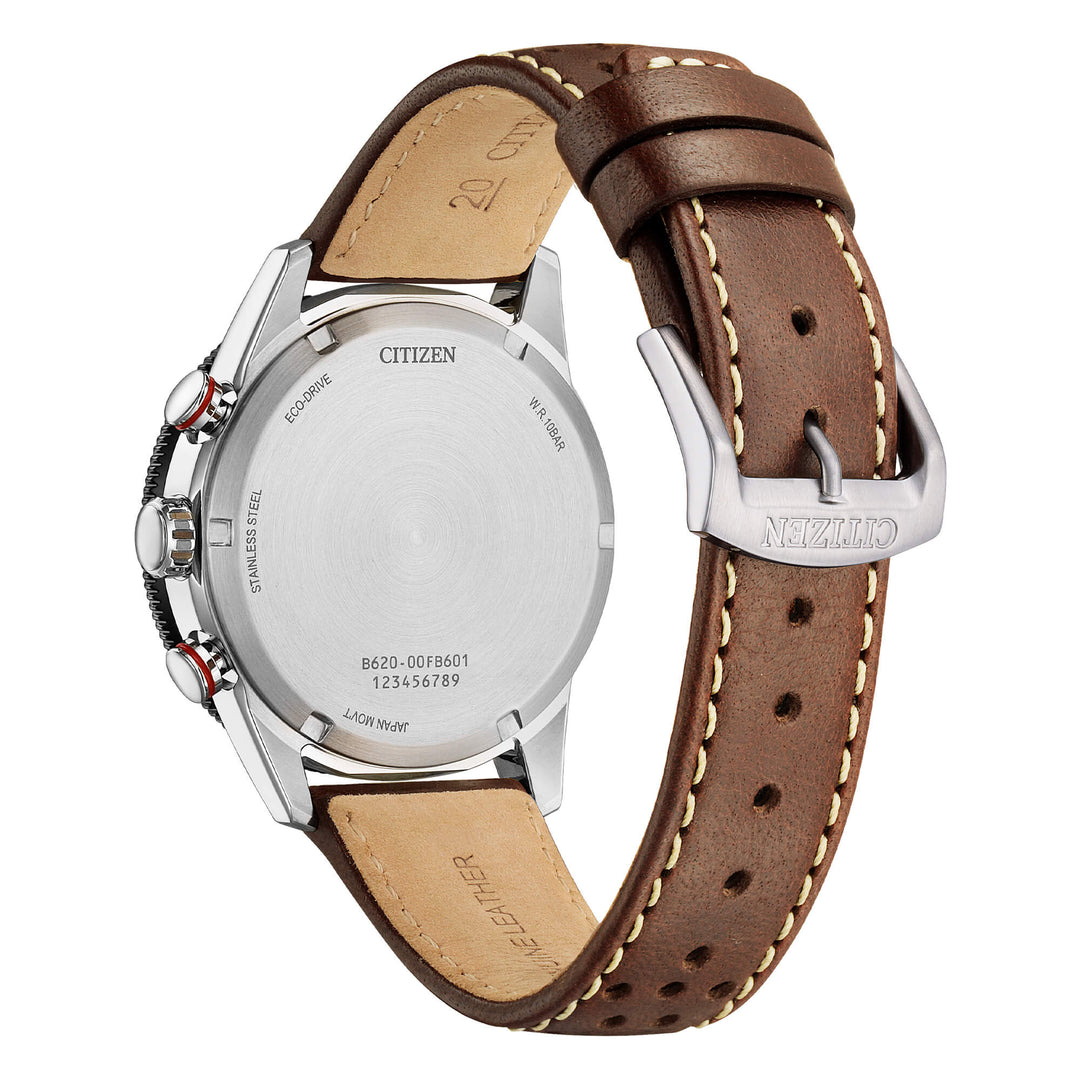 Citizen Racing Crono CA4714-04A - cinturino in pelle marrone - cassa acciaio - quadrante bianco con datario e crono - fondello
