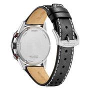 Citizen Racing Crono CA4717-06E - cassa acciaio - cinturino in pelle nero - quadrante nero con crono e datario - fondello