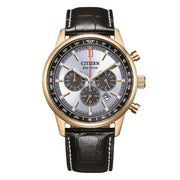Citizen Aviator Crono CA4723-03A - cinturino pelle nero - cassa acciaio placcato oro giallo - quadrante argento con crono e datario