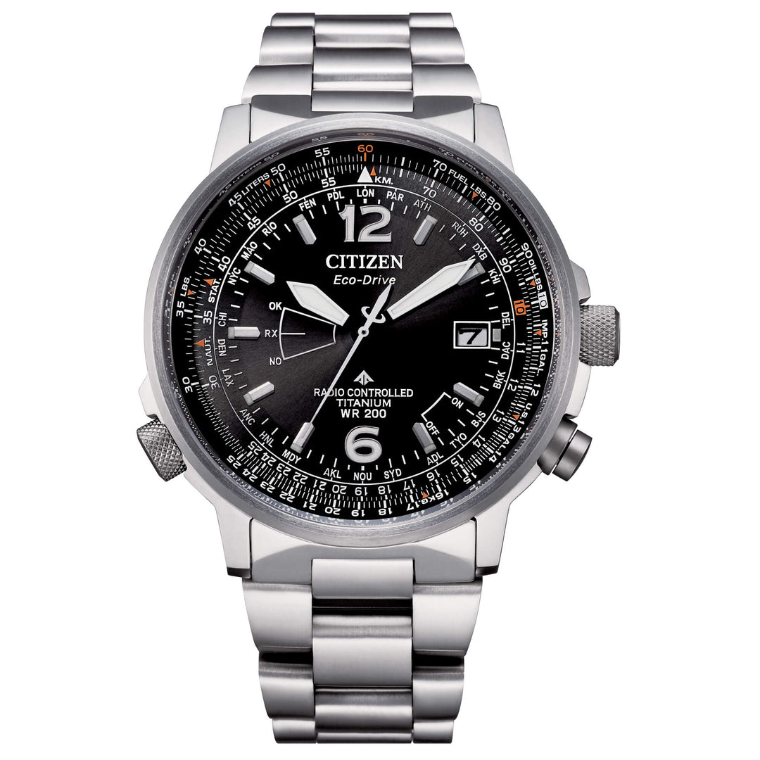 Citizen Pilot Super Titanio CB0230-81E - cassa e bracciale in titanio - quadrante nero multifunzione