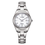Load image into Gallery viewer, Citizen Lady Super Titanio EW2601-81A cassa e bracciale Super Titanio e quadrante bianco con datario e 4 diamanti applicati.