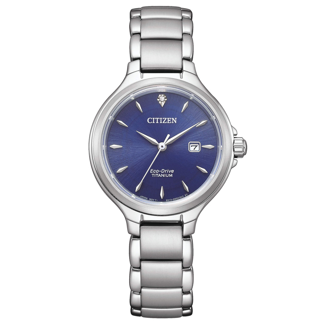 Citizen Lady Super Titanio EW2681-81L - bracciale e cassa in titanio - quadrante blu con un diamante e datario