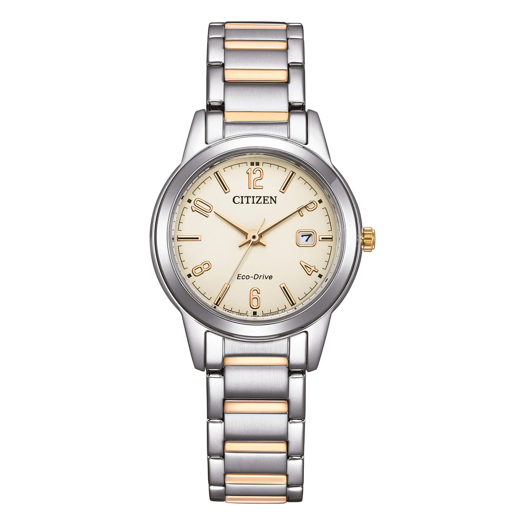 Citizen Lady FE1244-72A - bracciale acciaio/oro rosa - quadrante beige con datario - cassa acciaio