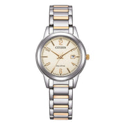 Citizen Lady FE1244-72A - bracciale acciaio/oro rosa - quadrante beige con datario - cassa acciaio