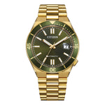 Load image into Gallery viewer, Citizen Tsuyosa Shore NJ0232-53X - bracciale e cassa acciaio placcato oro - quadrante e ghiera verdi oliva - datario