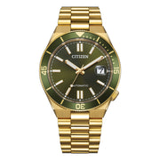 Citizen Tsuyosa Shore NJ0232-53X - bracciale e cassa acciaio placcato oro - quadrante e ghiera verdi oliva - datario