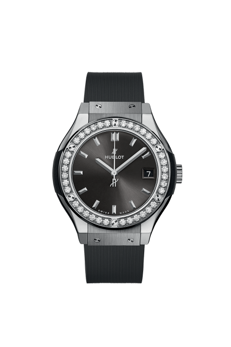 Hublot Classic Fusion Racing Grey Titanium Diamonds 581.NX.7071.RX.1104 - cassa titanio - cinturino caucciù grigio scuro - quadrante grigio scuro con datario
