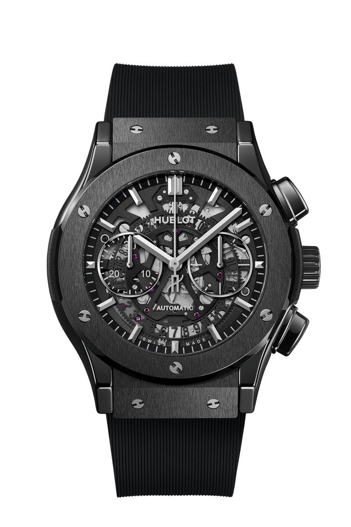 Hublot Classic Fusion Aerofusion Black Magic 525.CM.0170.RX - cinturino gomma nera - cassa ceramica nera - quadrante scheletrato nero con datario e cronografo