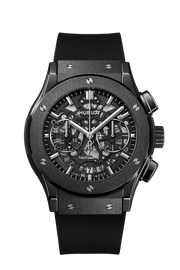 Hublot Classic Fusion Aerofusion Black Magic 525.CM.0170.RX - cinturino gomma nera - cassa ceramica nera - quadrante scheletrato nero con datario e cronografo