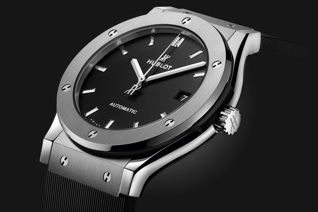 Hublot Classic Fusion Titanium 511.NX.1171.RX - cinturino gomma nero - cassa e lunetta in titanio - quadrante nero con datario