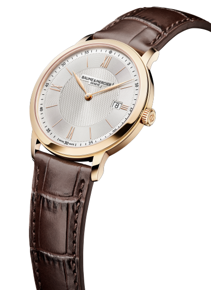 Baume & Mercier Classima 10857 - cassa acciaio dorato - cinturino pelle marrone - quadrante argento con datario