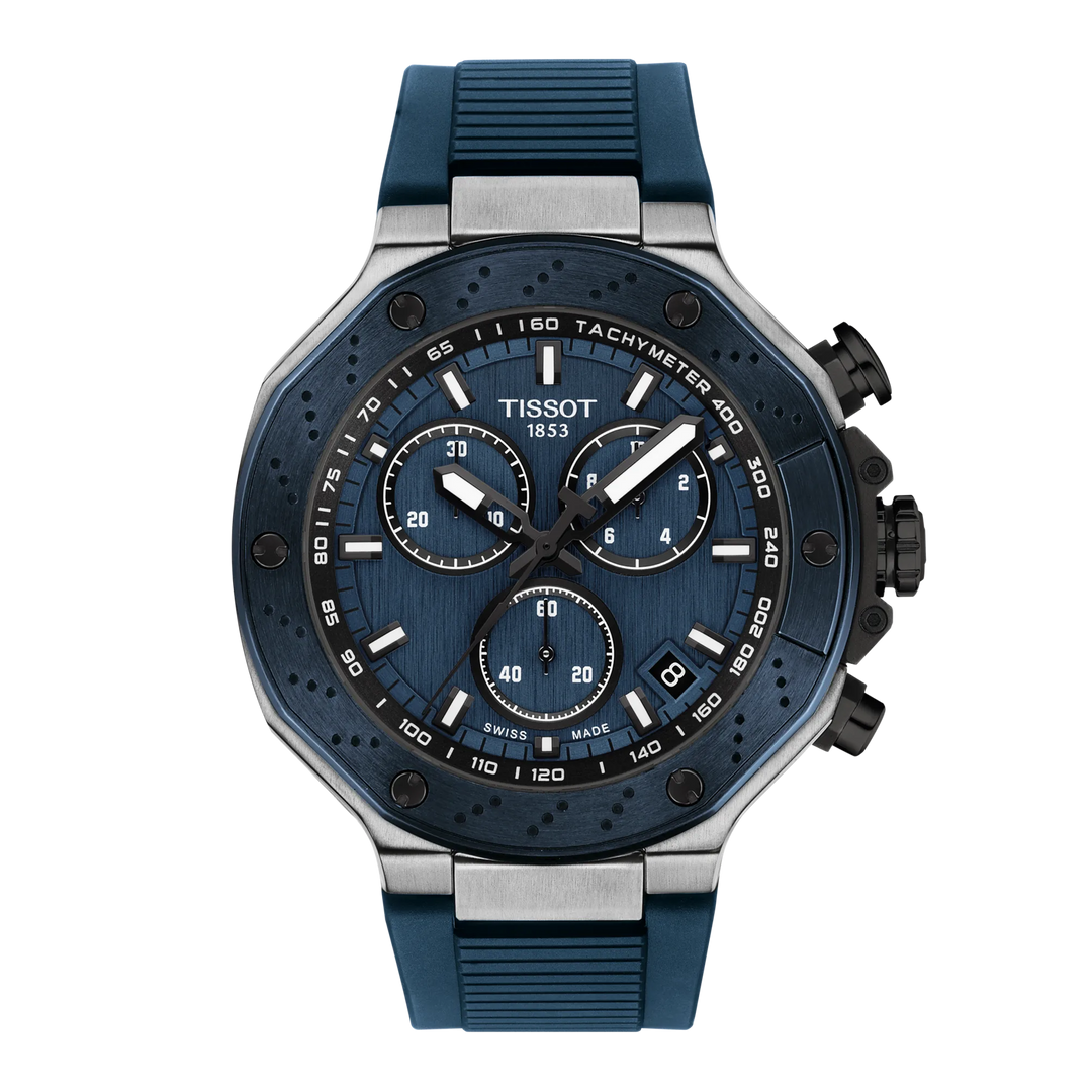 Tissot T-race 45mm T141.417.27.041.00 - cassa acciaio - cinturino silicone blu - quadrante blu con cronografo e datario