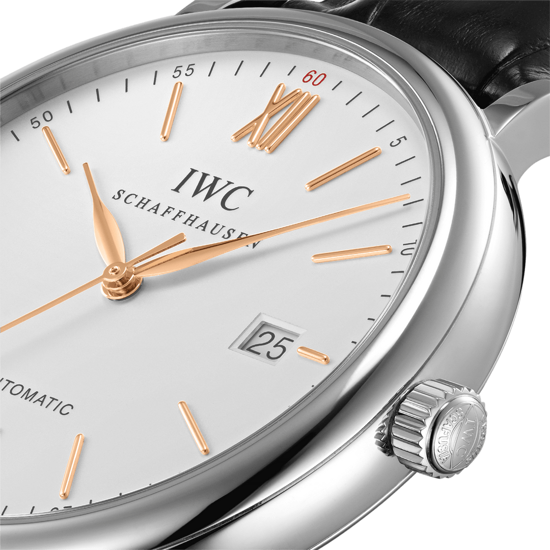 IWC Portofino Automatic IW356517 - cassa acciaio - cinturino in pelle nero - quadrante bianco con datario