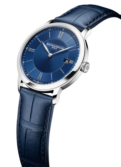 Baume & Mercier Classima 10878 - cassa acciaio - cinturino pelle blu - quadrante blu con datario