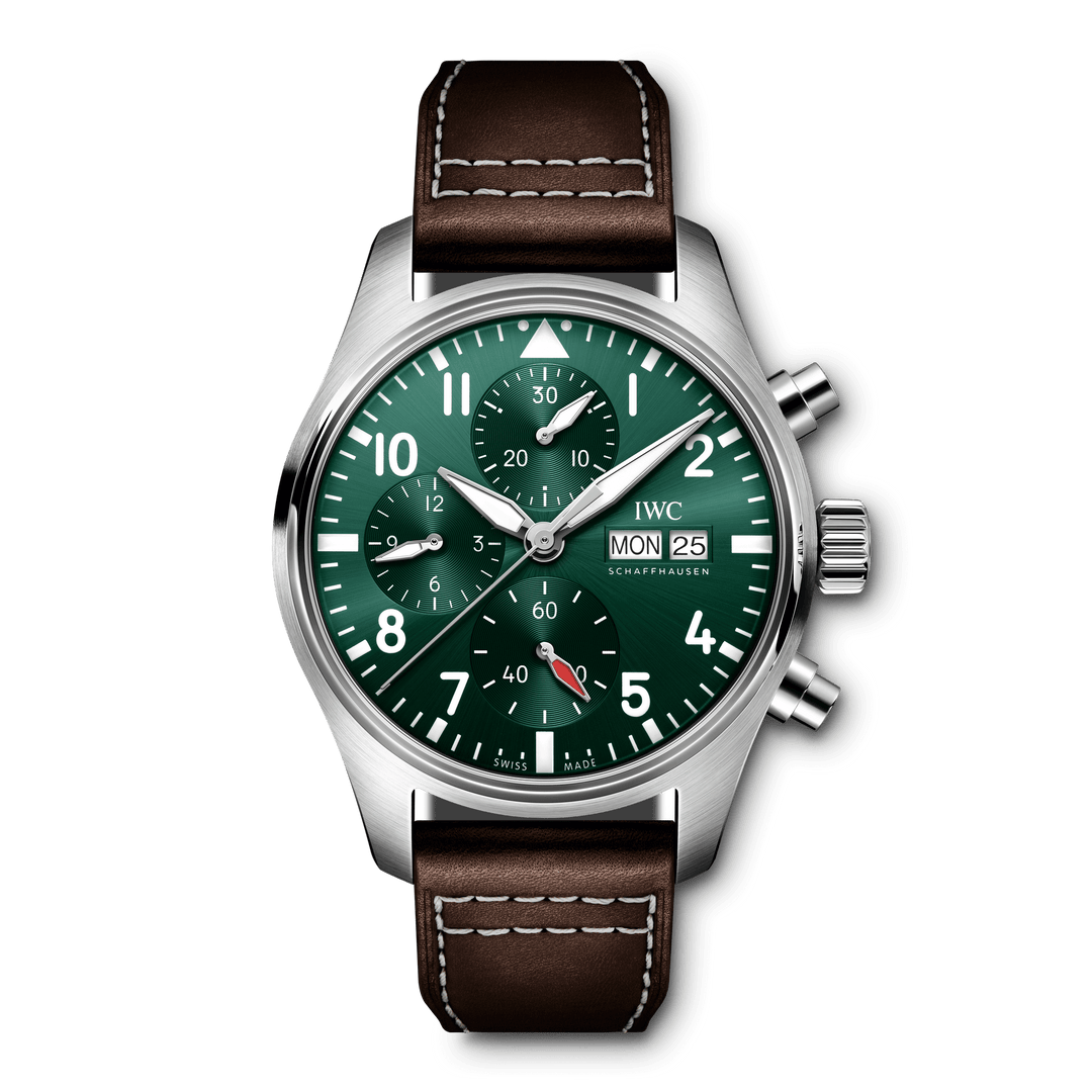 IWC Pilot’s Watch Chronograph 41 IW356517 - cassa acciaio - cinturino in pelle marrone - quadrante verde con datario e cronografo