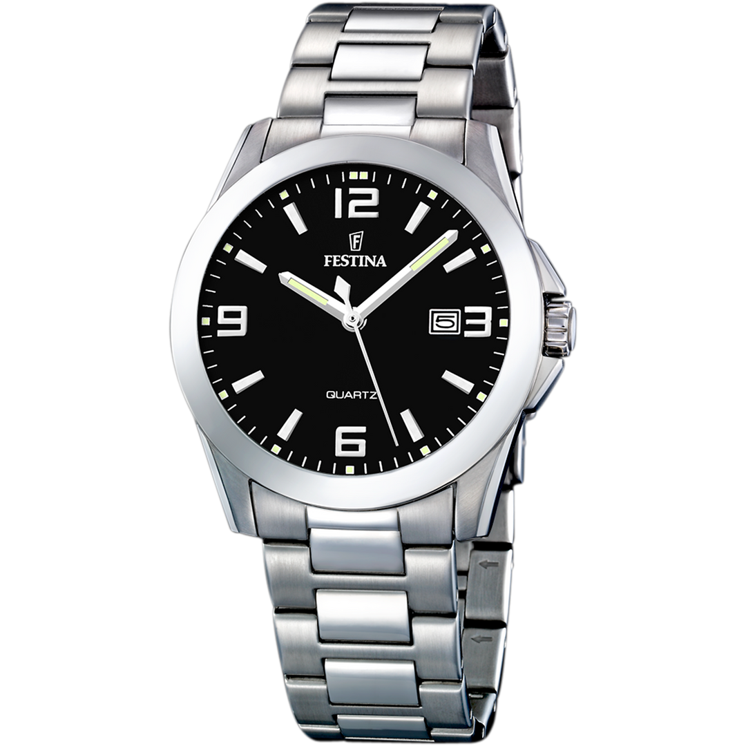 Festina Classic F16376/4 - bracciale e cassa acciaio - quadrante nero con datario