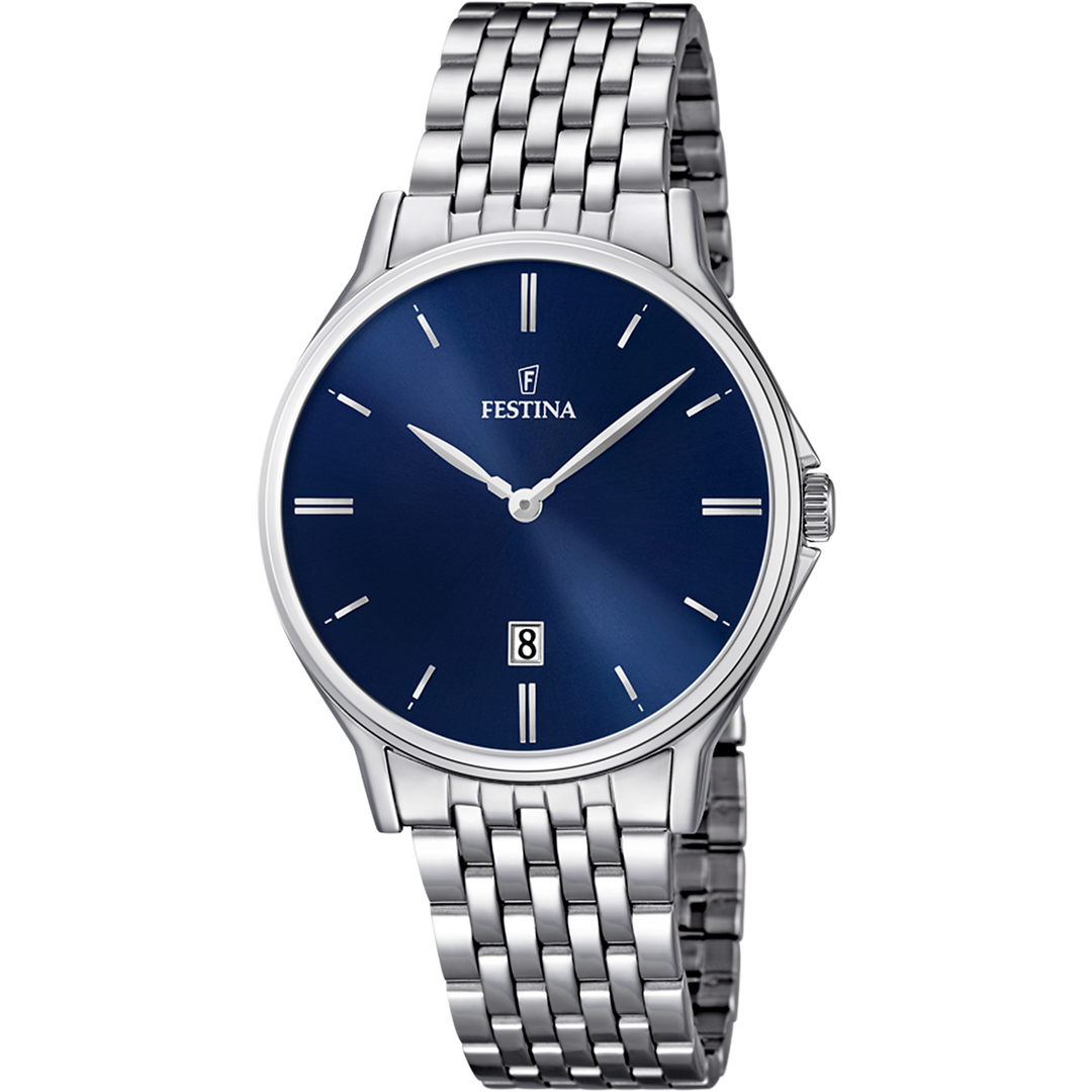 Festina Classic F16744/3 - bracciale e cassa acciaio - quadrante blu con datario